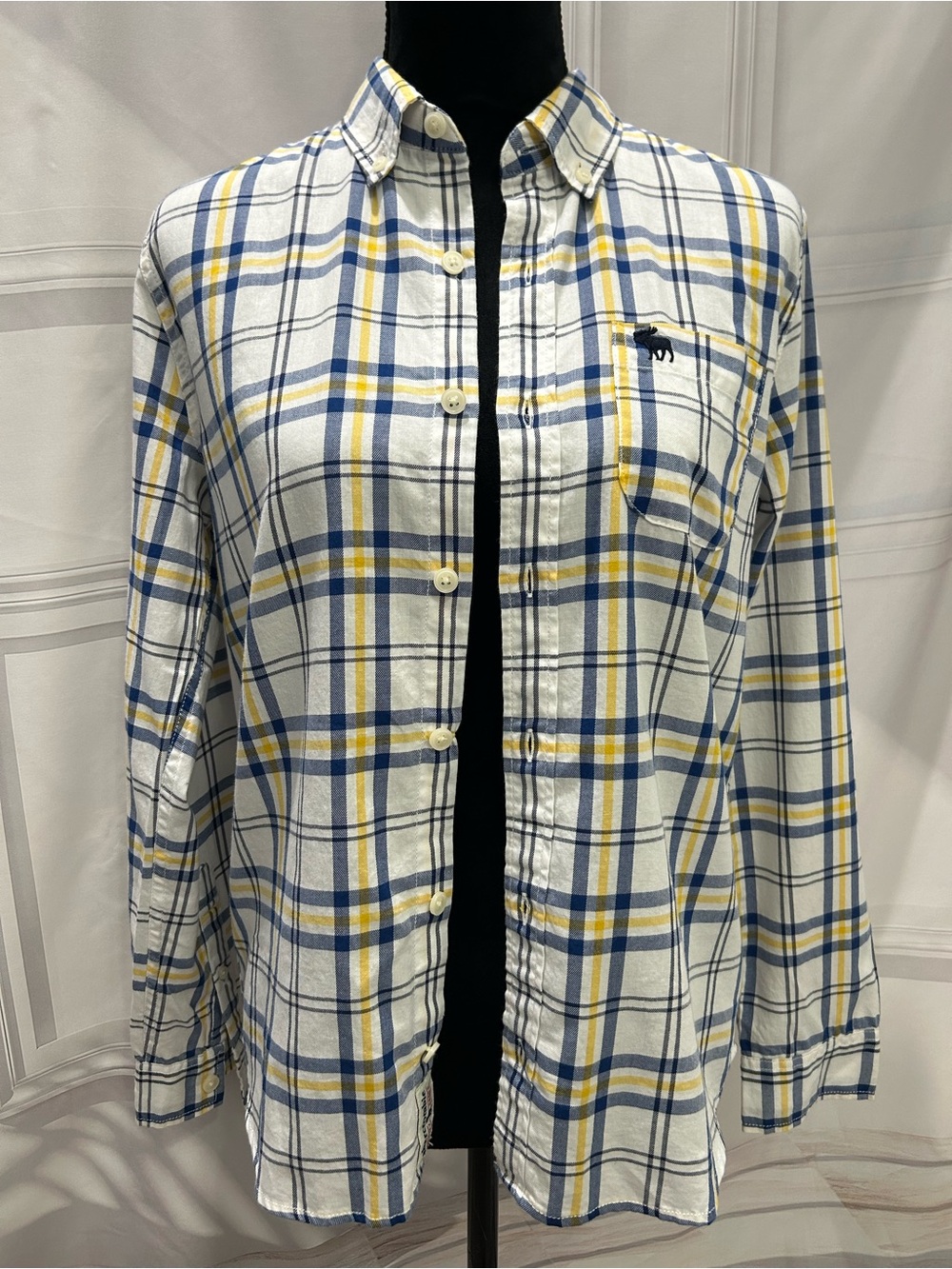 Abercrombie & Fitch Kids Plaid Button-Down with Blue & Yellow Stripes Size 13/14